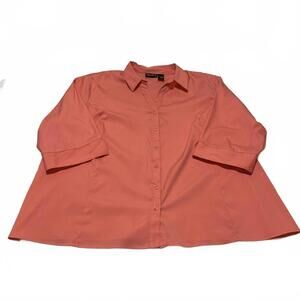 Maggie Barnes Women's Size 3X 26/28 Coral Button-Up Blouse Short Sleeves